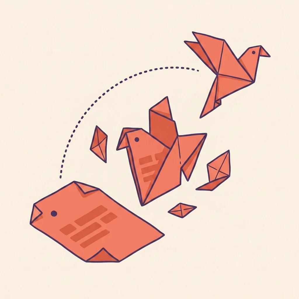 A folded paper resume becoming a bird in flight
